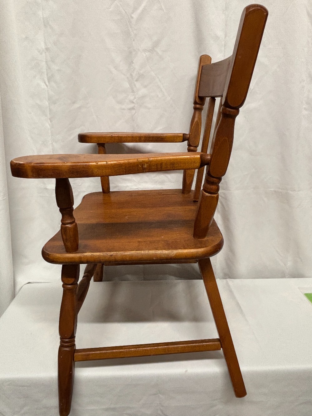 Furniture toddler size brown stain wood arm chair vintage