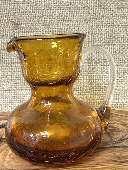 Blenko Amber Crackle Glass Pitcher
