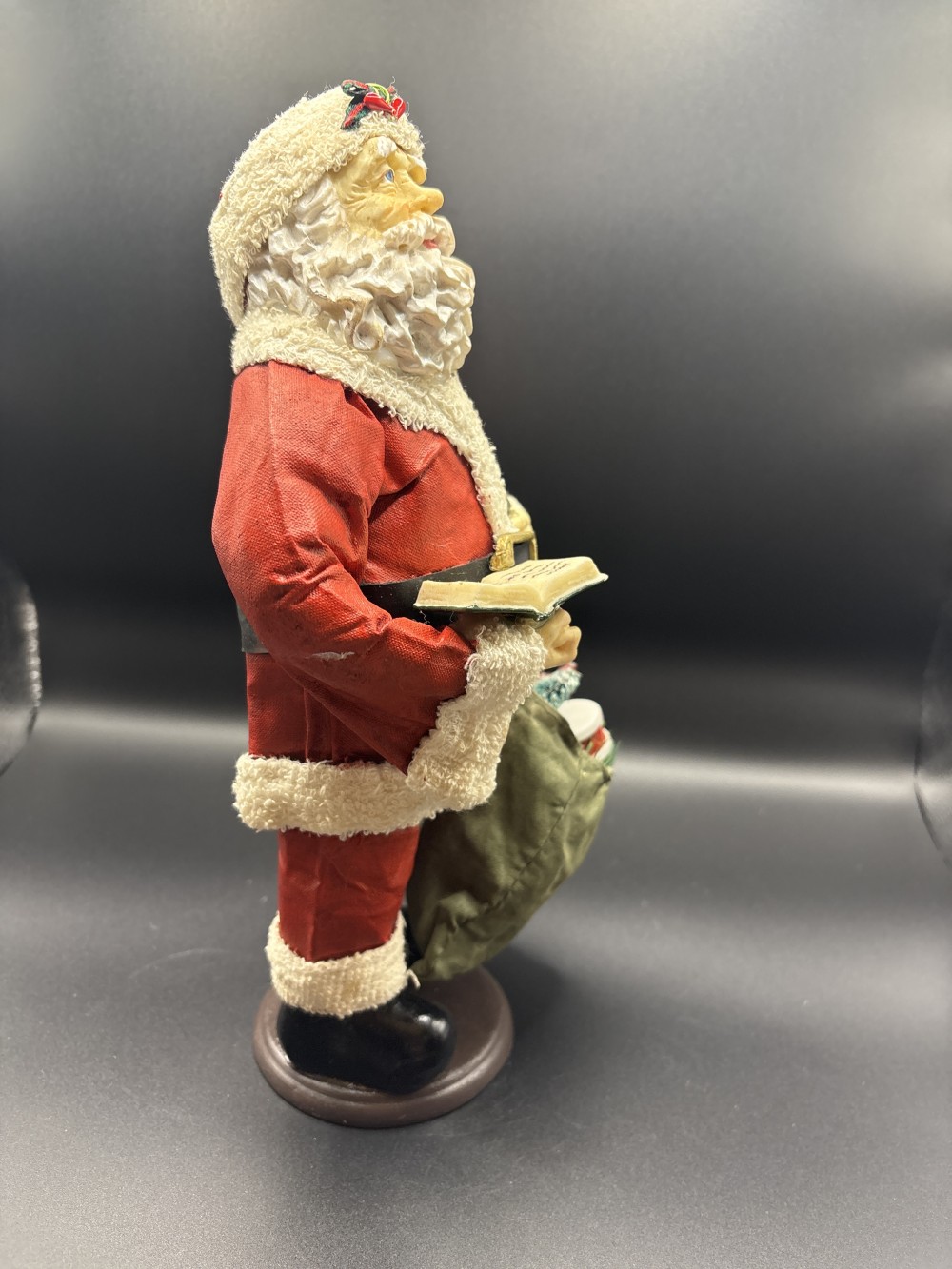 Santa With Green Sack Figurine Paper Mache and Ceramic ~10.5 in H