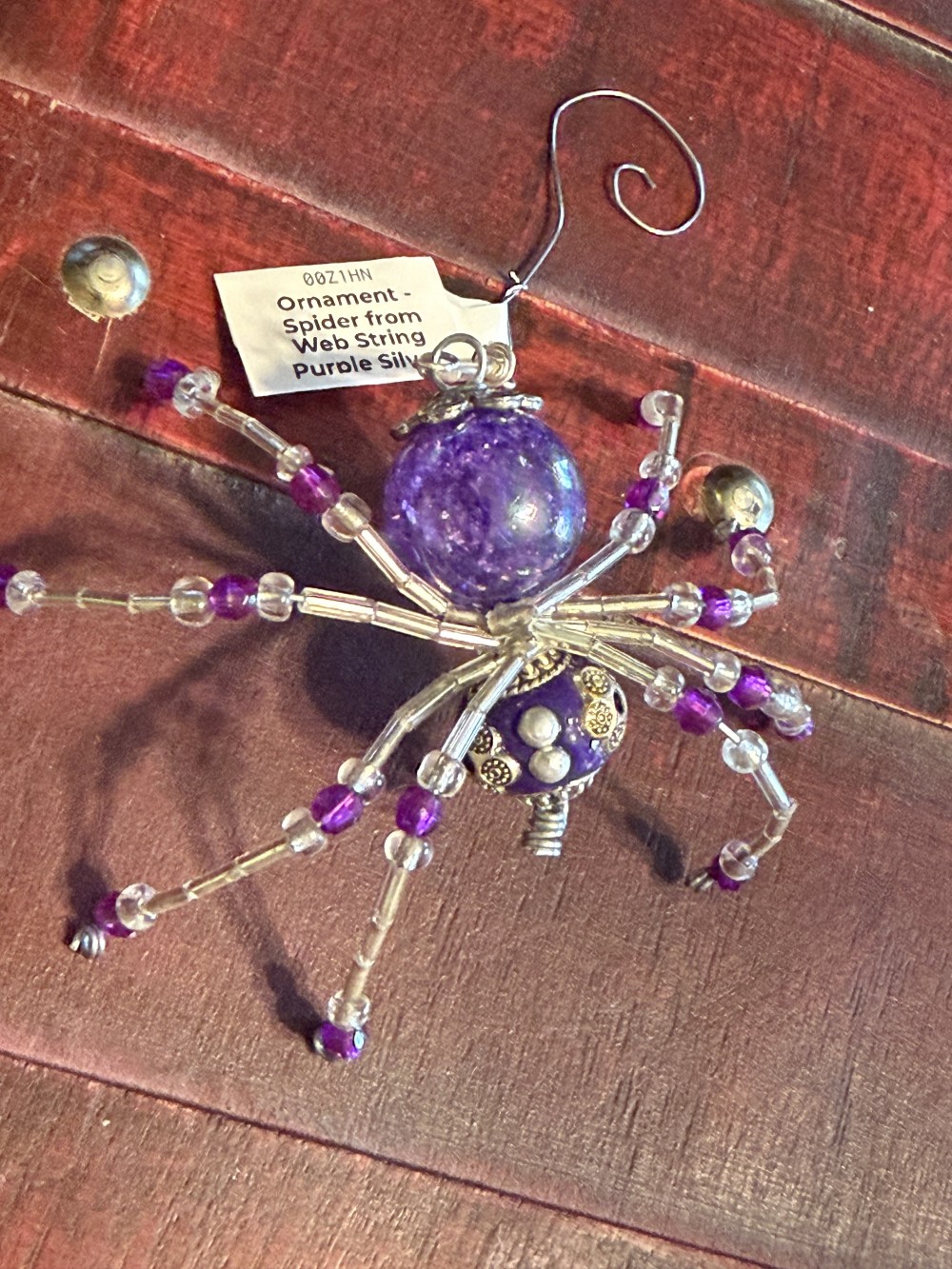 Ornament -  Spider L from Web String Purple Silver