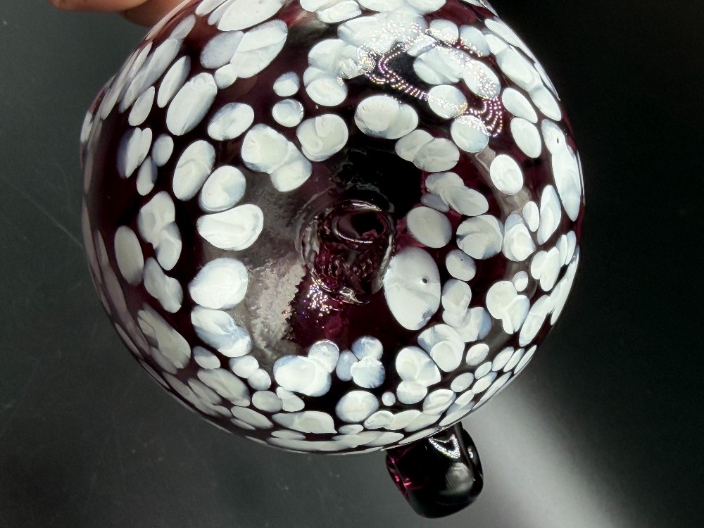 Vintage Amethyst Purple & White Spatter Art Glass Pitcher - Ruffled Rim