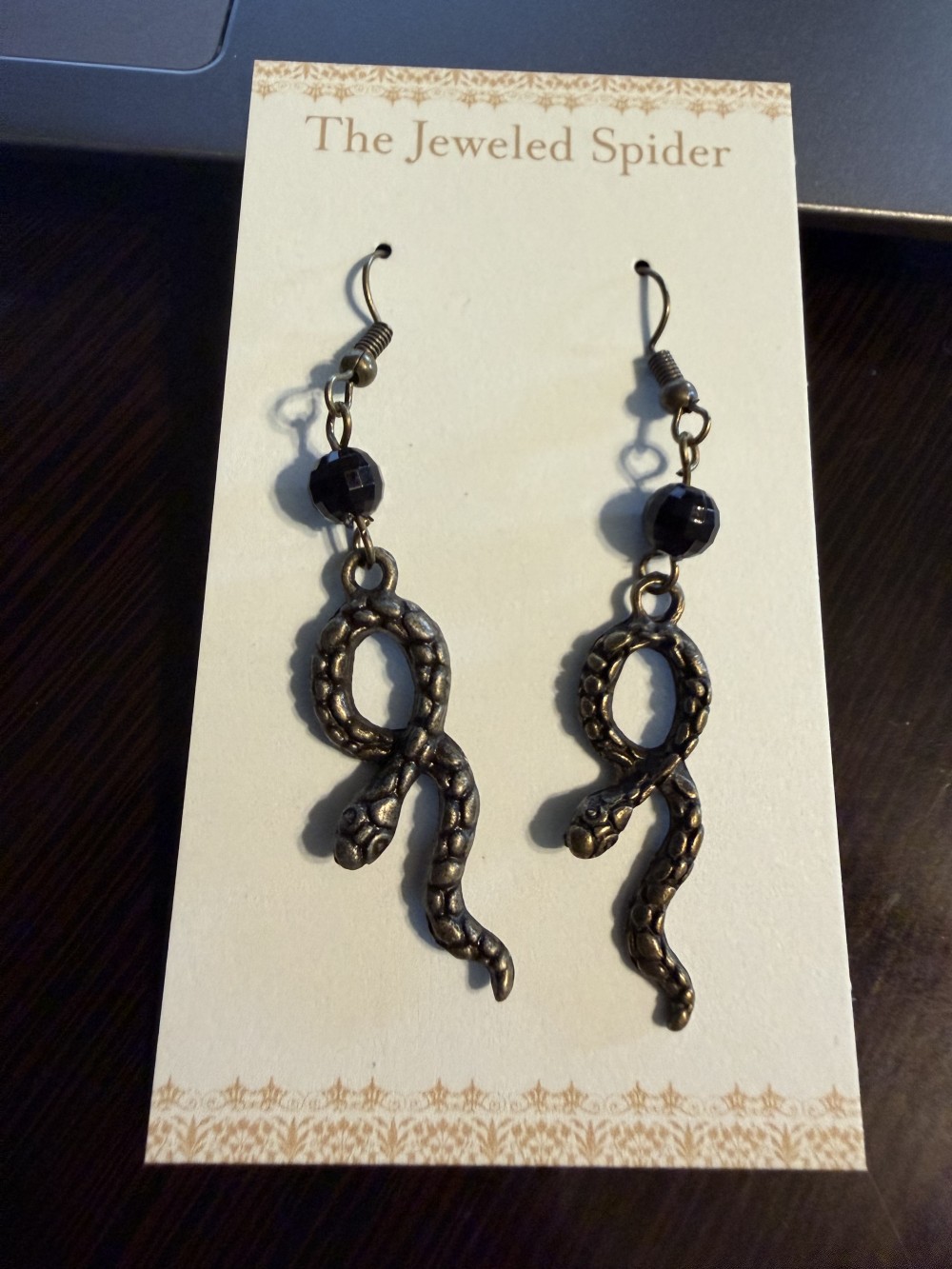 Earrings - Looped Snake Black Bead Snake, Serpent, Snakes, Serpents