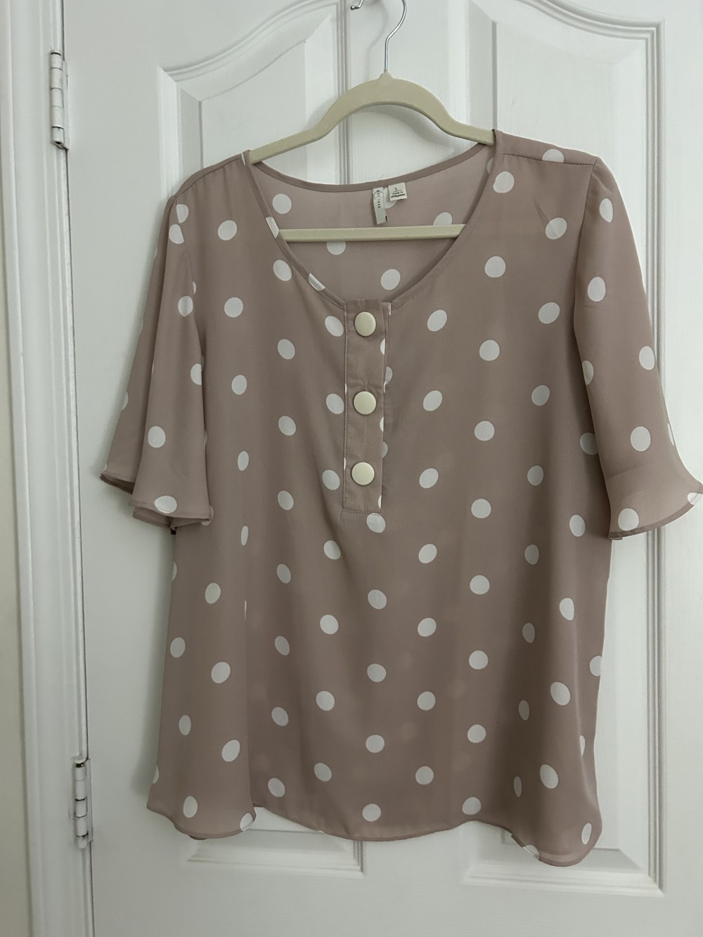 Est. Pink and white dot pullover with buttons top (large)