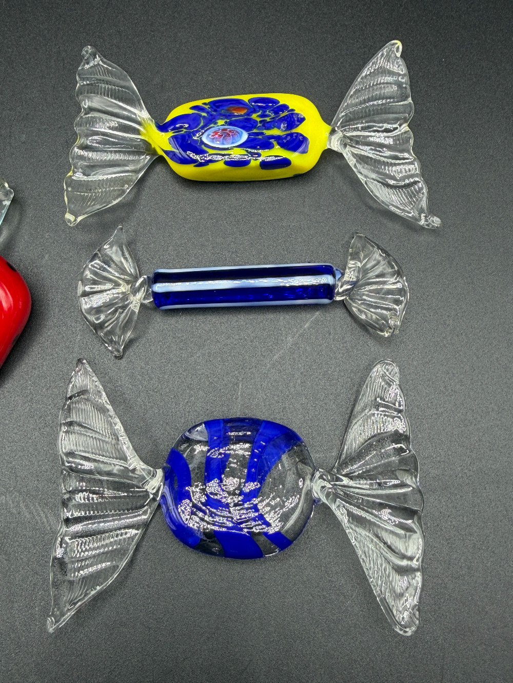 Murano Style Blown Glass Candy Vintage Figurines - 7 Piece Decorative Lot