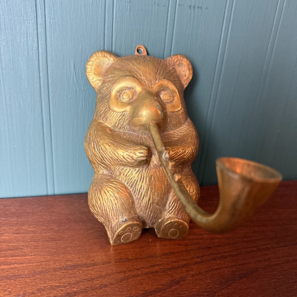 Vintage Brass Bear Wall Hook, Curved Horn Design