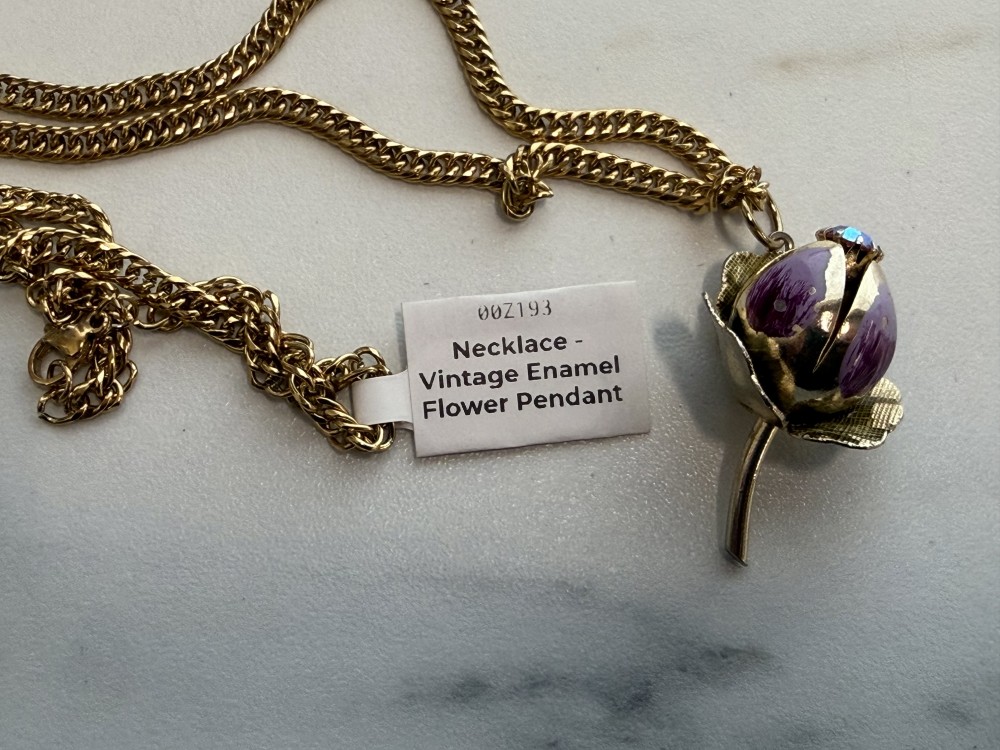 Necklace - Vintage Enamel Flower Pendant