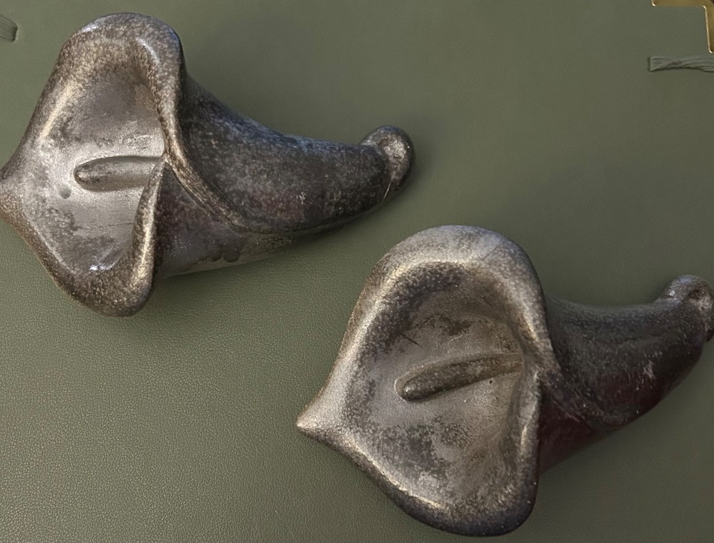 Vintage Ceramic Calla Lily Wall Pockets - Set of 2 | Hand-Glazed Metallic Silver Vases | Mid-Century Modern Art Pottery Dimensional Planters | Dramatic Organic Glaze Drips | #VintagePottery #ArtPottery #WallPockets #CallaLilyVase #MetallicGlaze #MCMDecor