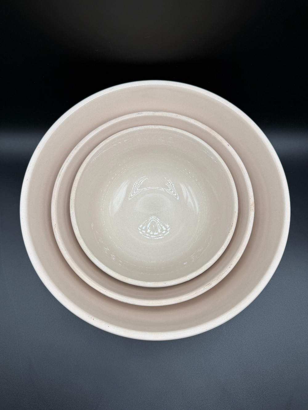 Vintage Old Mountain Heavy Stoneware Nesting Mixing Bowls - Yellow Stripe Set of 3