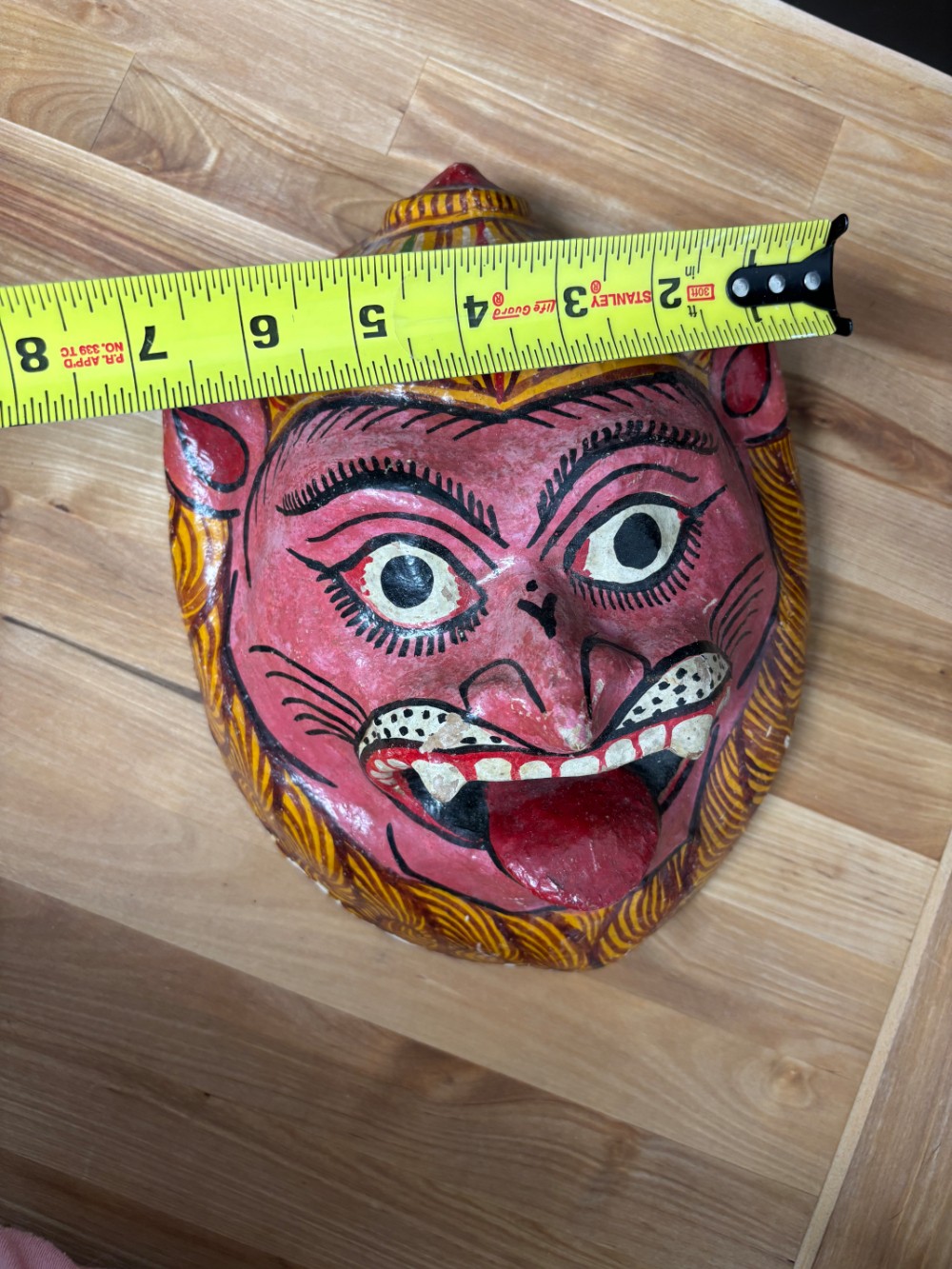 Hand Painted Papier Mache Hanuman Monkey Mask Indian Folk Art 1996 Wall Decor