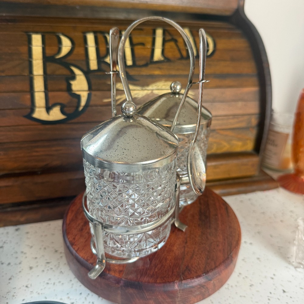 Leonard Silver Plated Condiment Jar Caddy with Spoon, Korea - DANA