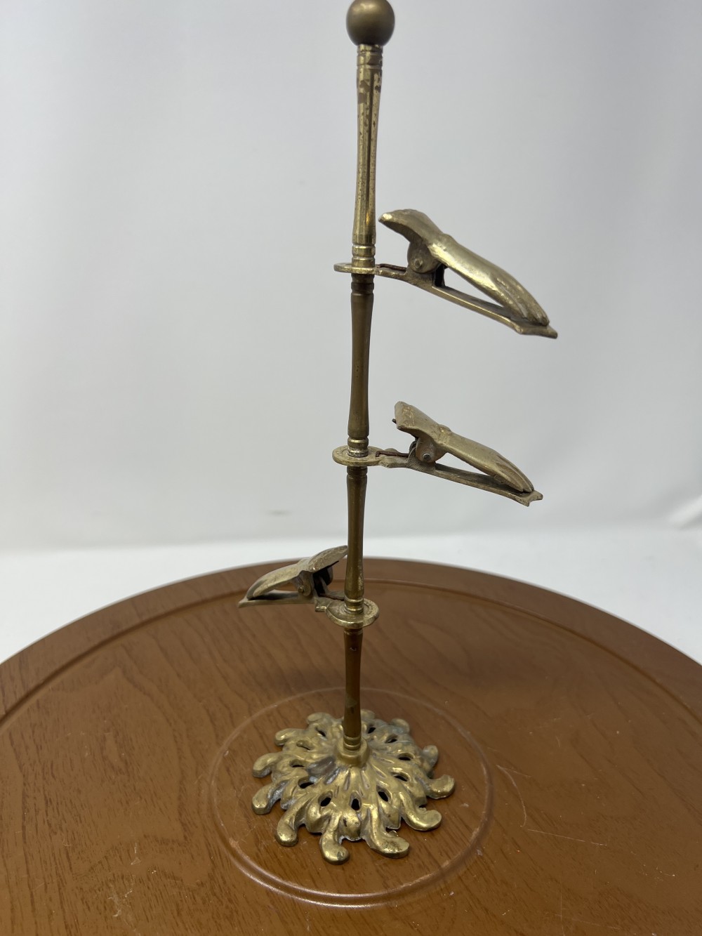 Vintage Brass Three-Clip Victorian Holder