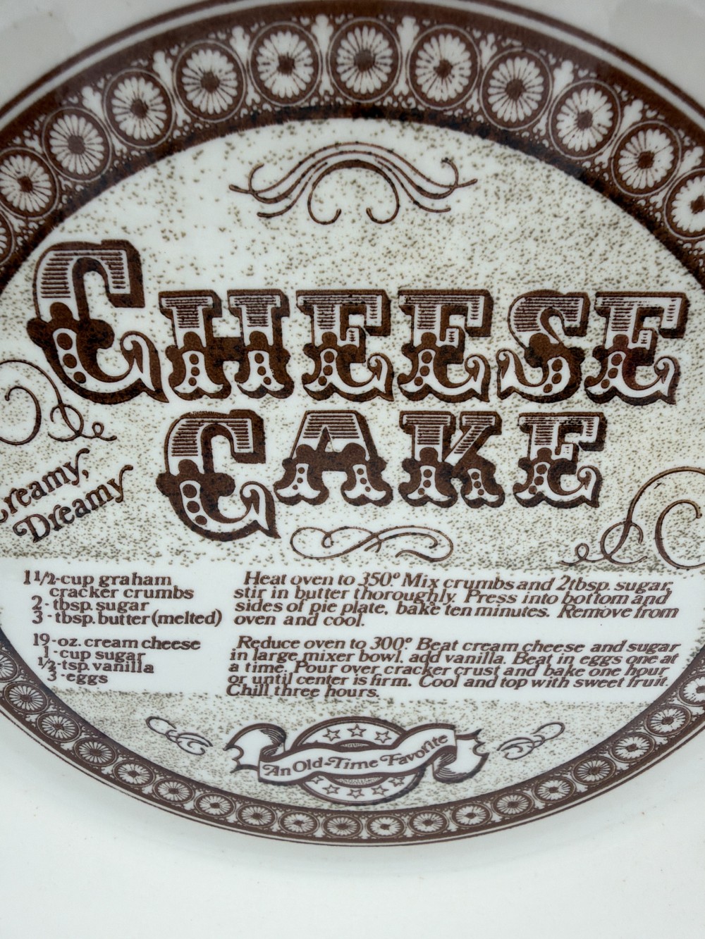 Vtg Cheesecake Recipe Pie Plate