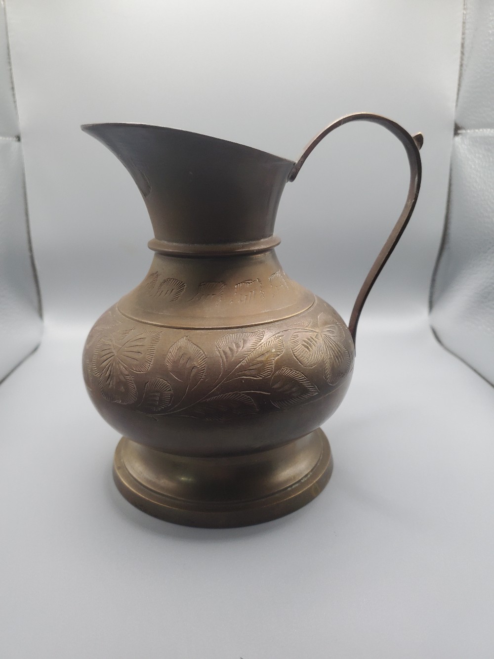 Etched Brass Hand Engraved Pitcher