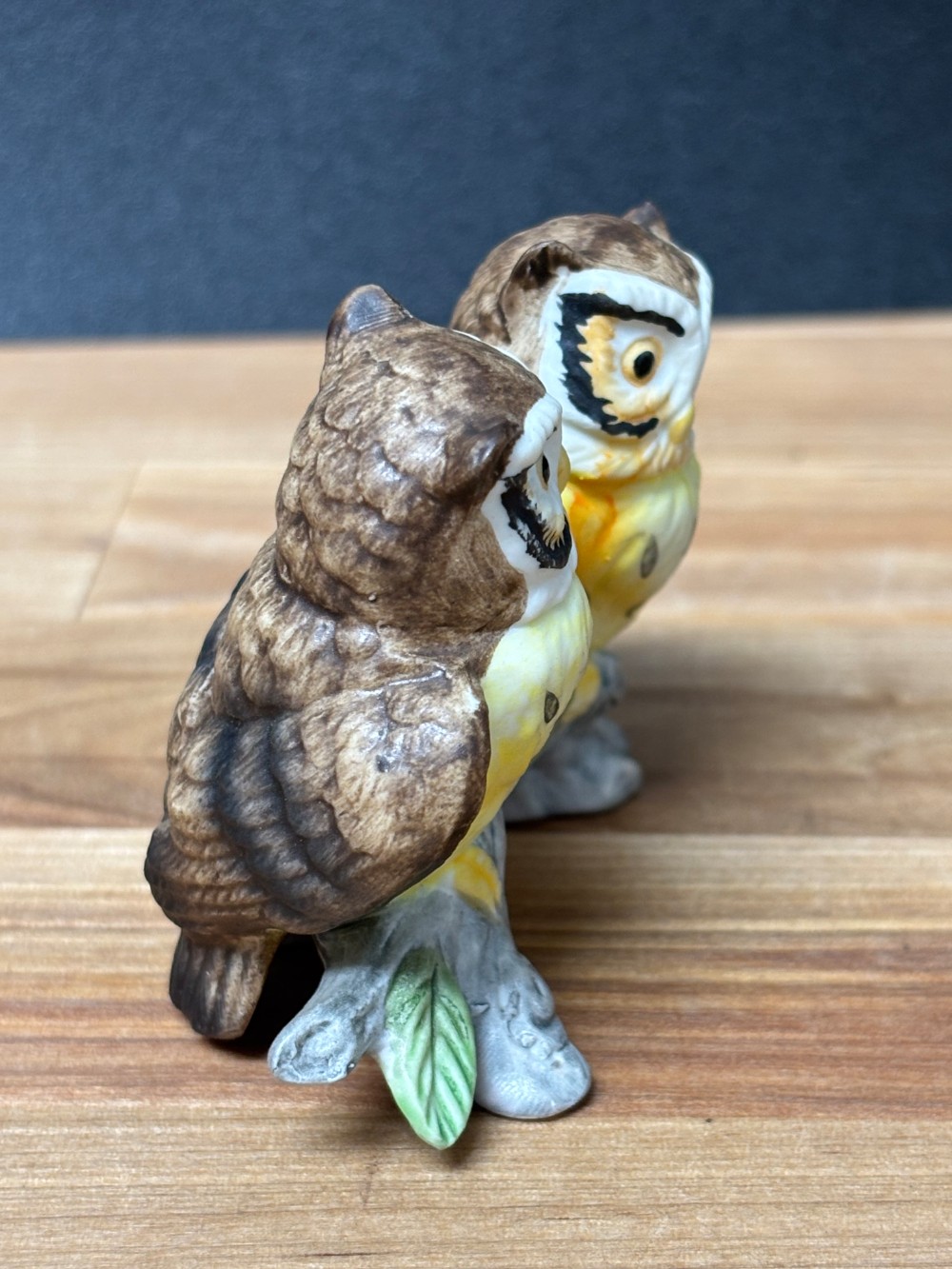 Lefton Hand Painted Owl Pair on Branch Figurine #00753 Taiwan Owls Vintage