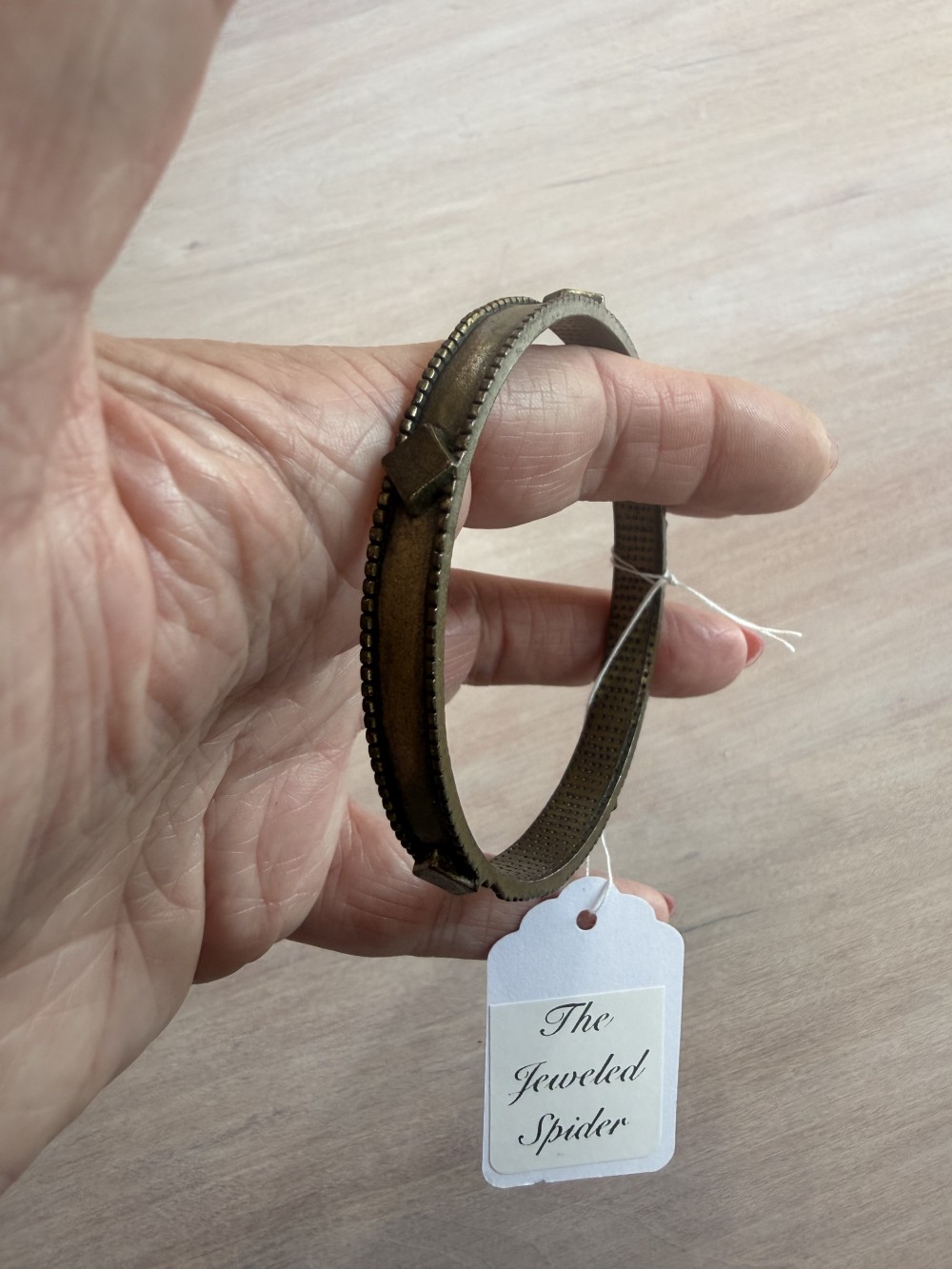 Bangle Style Bracelet - Bronze with Diamond Shapes and Dots