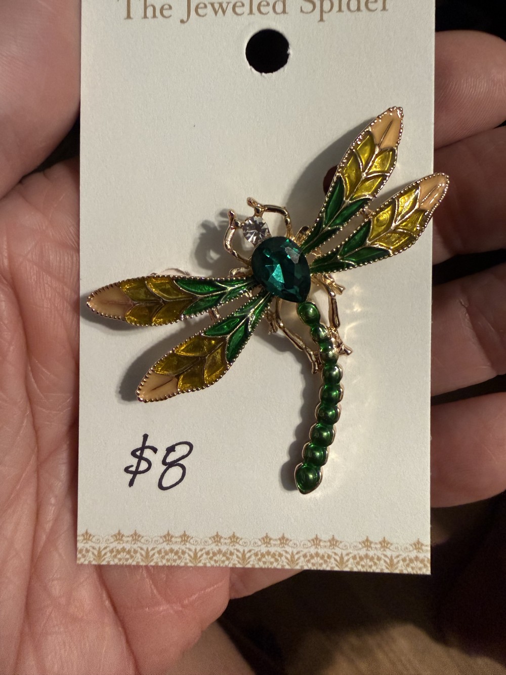 Dragonfly Brooch Pin Green Center Stone
