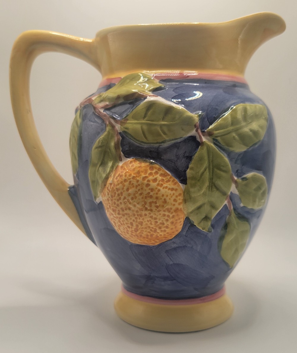 Hand-Painted Majolica Orange Ceramic Pitcher