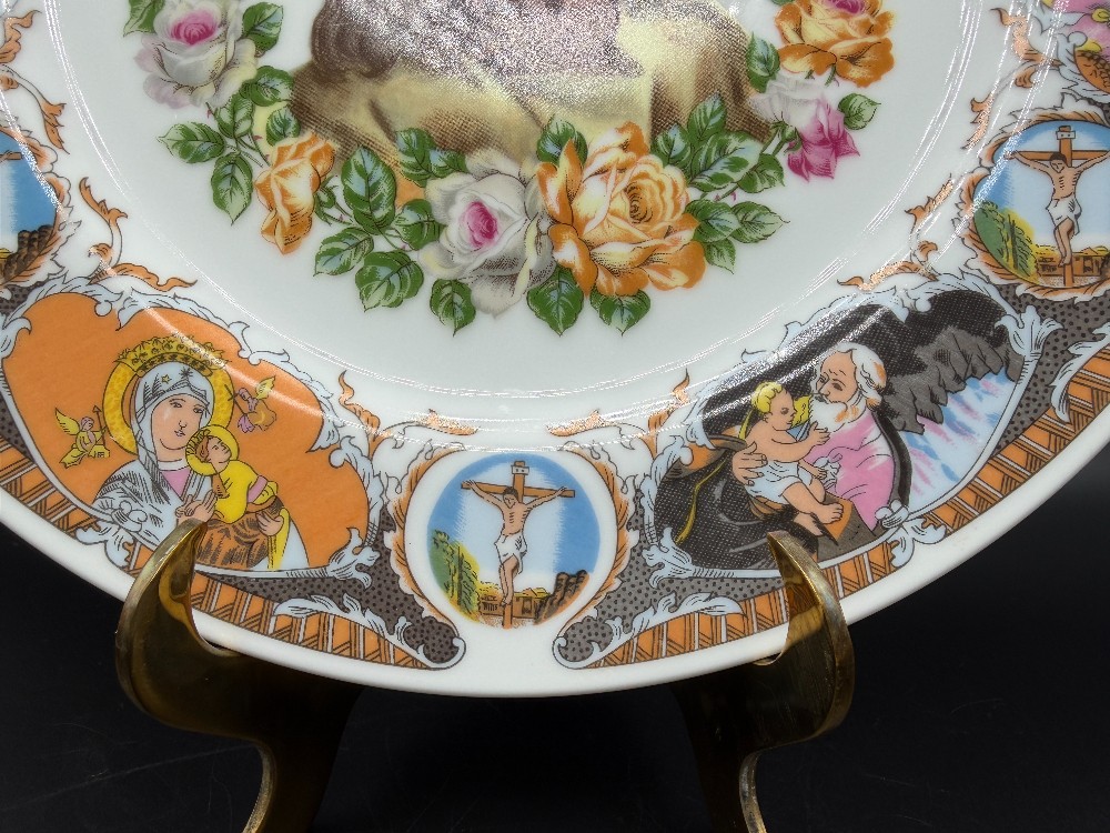 Vintage 1950s Religious Devotional Plate – Head of Christ & Catholic Saints Rim Medallions – Made in Japan