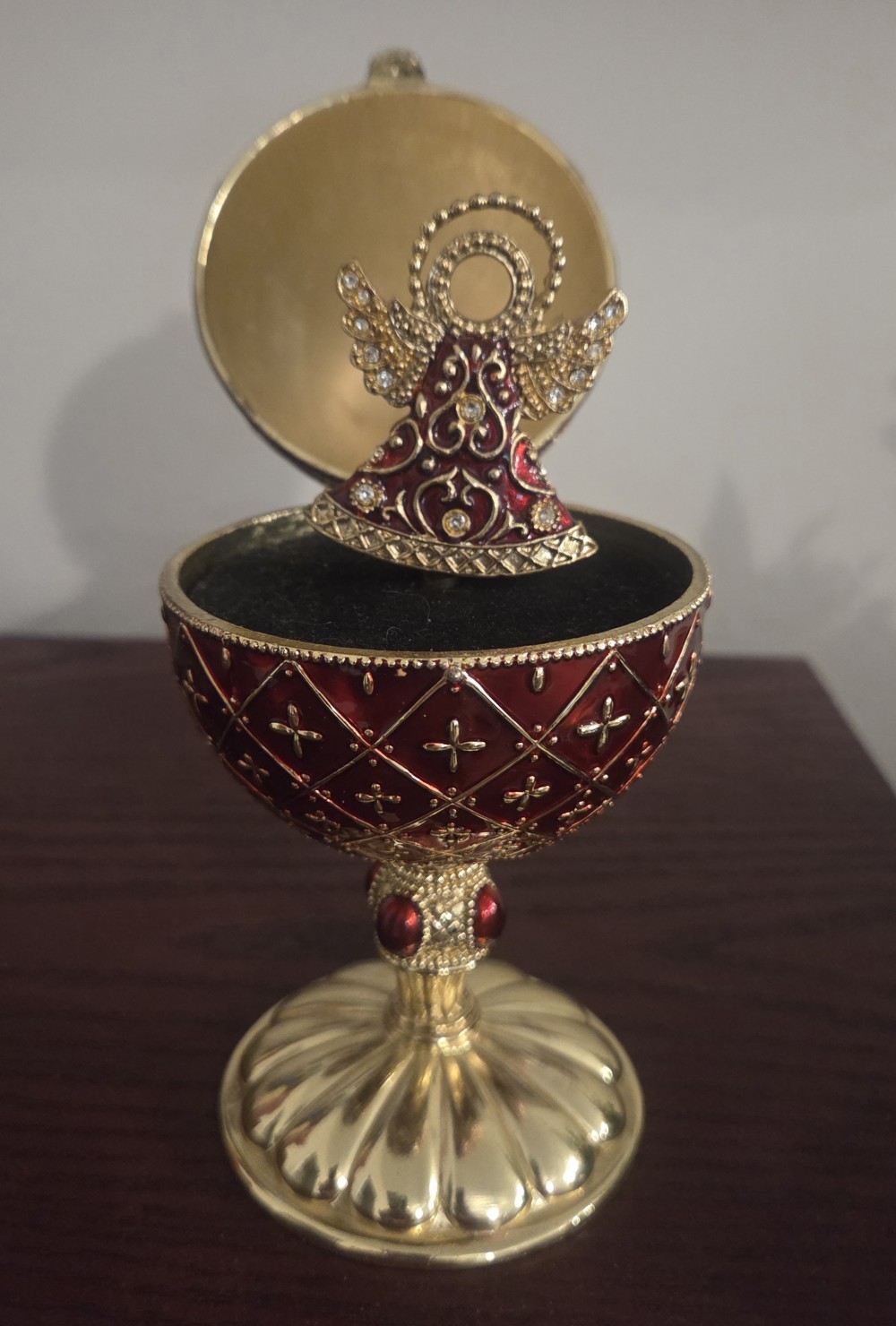 Faberge' Style Red & Gold Music Box w/ Angel
