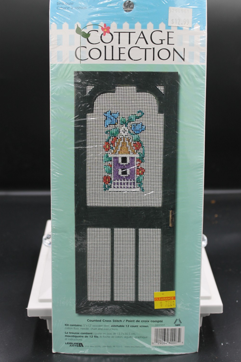 Vtg cross-stitch kit purple bird house/door