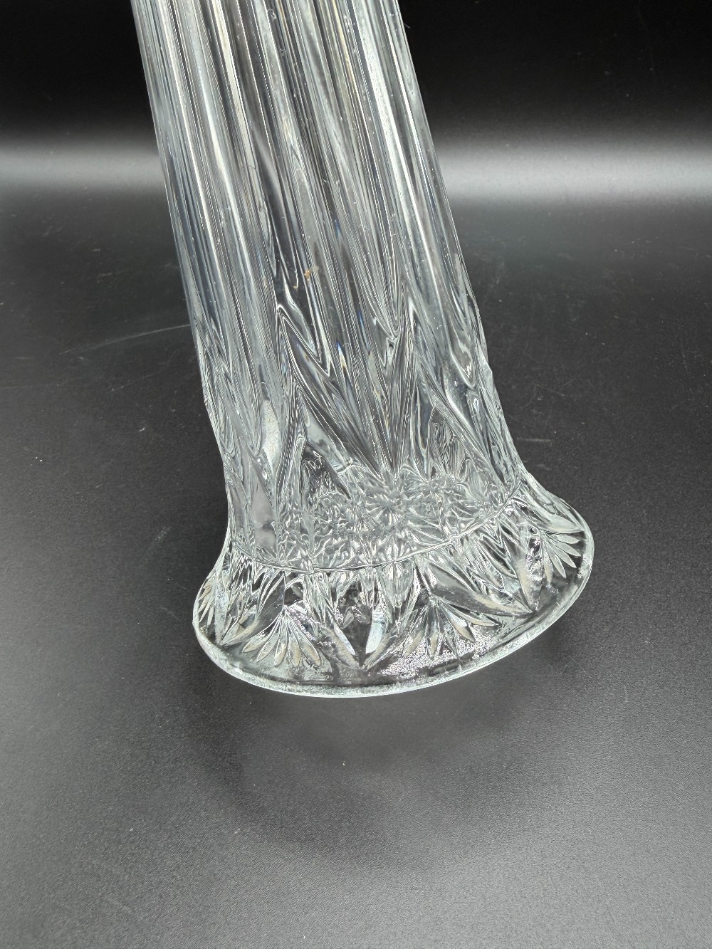 Clear Glass Ribbed Top Swung Vase with a Pineapple Star Base