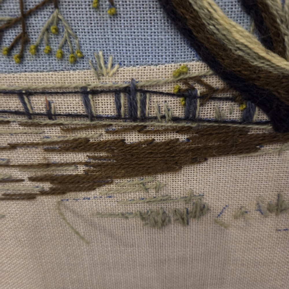 VTG Crewel Paragon Waking Willow Tree Blue Sky Embroidered Framed No Glass