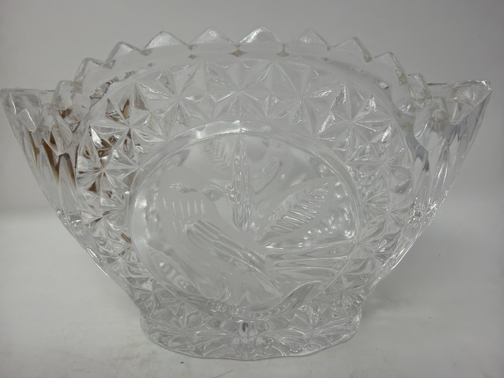 Crystal Oval Etched Bird Bowl