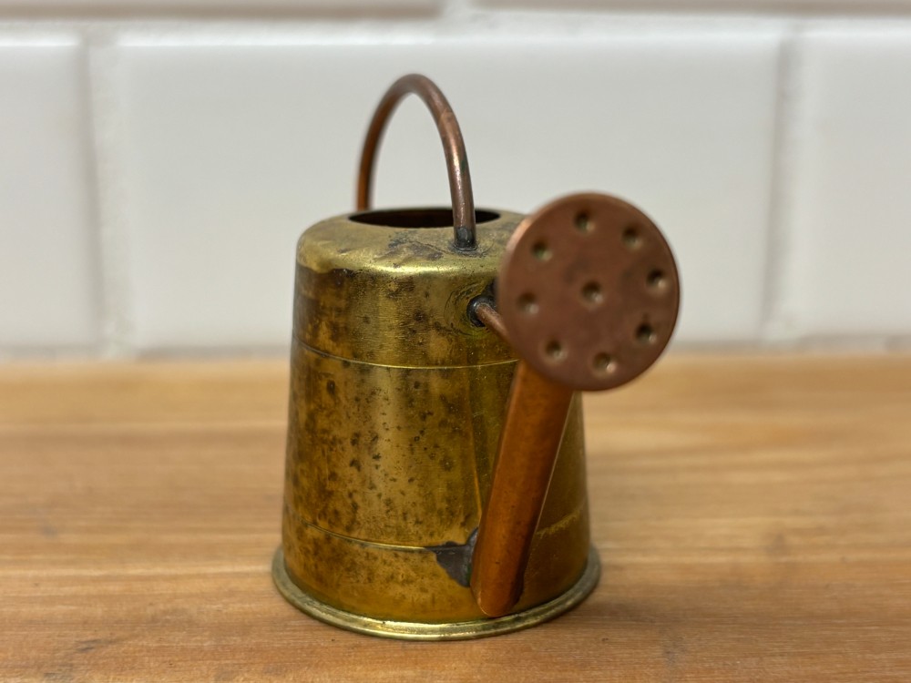 Miniature Vintage Brass & Copper Watering Can Made in Japan Dollhouse Garden Décor 2