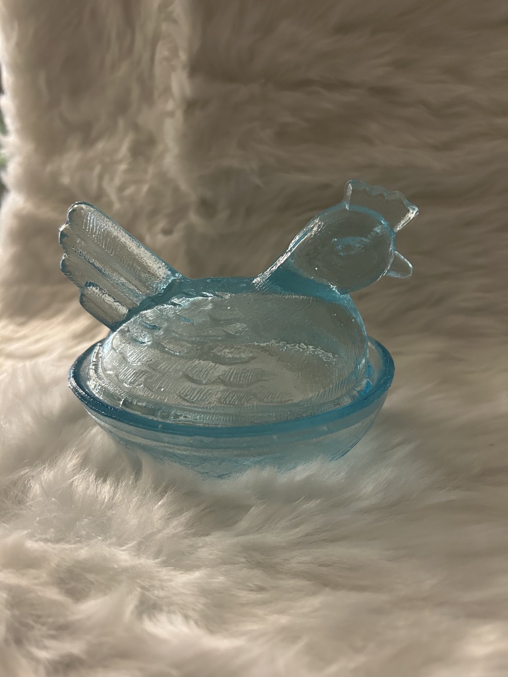 Hen on Nest - Blue Glass - Small