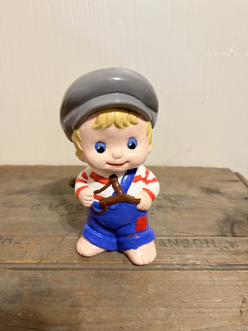 Vtg hand painted ceramic boy statue