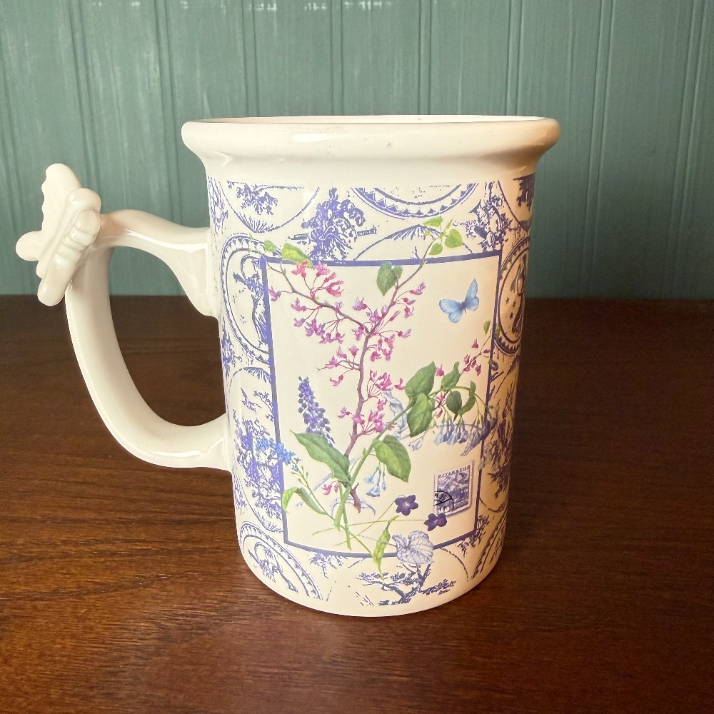 Houston Harvest Hallmark Blue Toile Butterfly Floral Mug