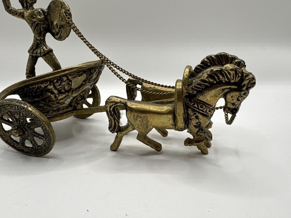 Roman Brass Chariot with Gladiator and Horses Vintage