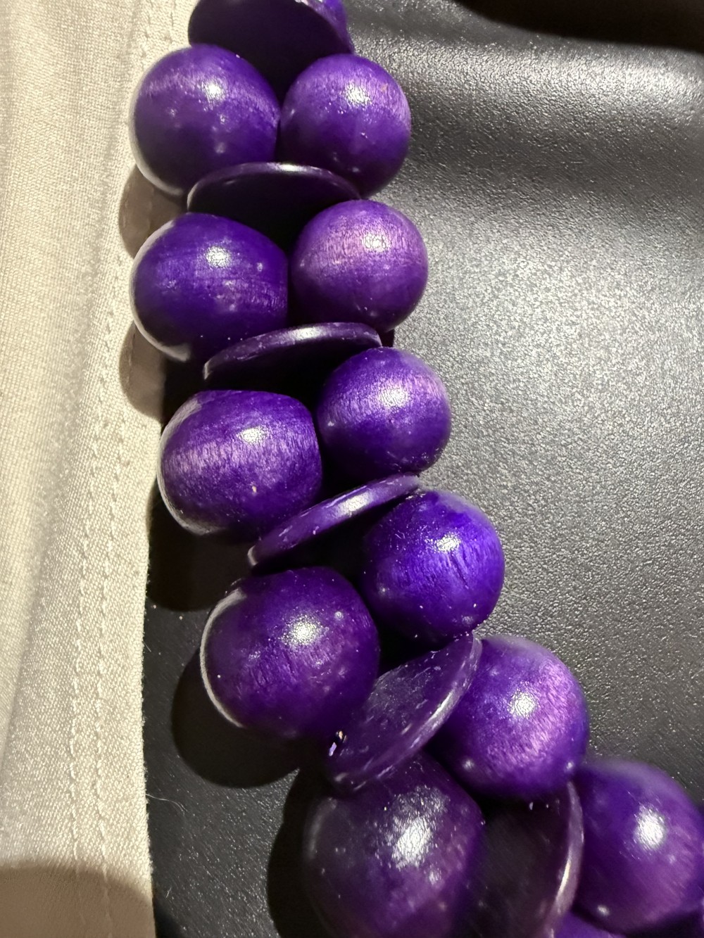 Necklace - Large Beaded Purple Double Layer Wood