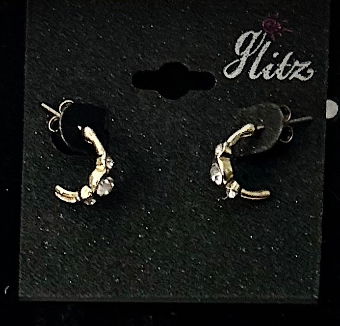 Gold-Toned Crystal C-Shaped Mini Hoop Earrings NWT