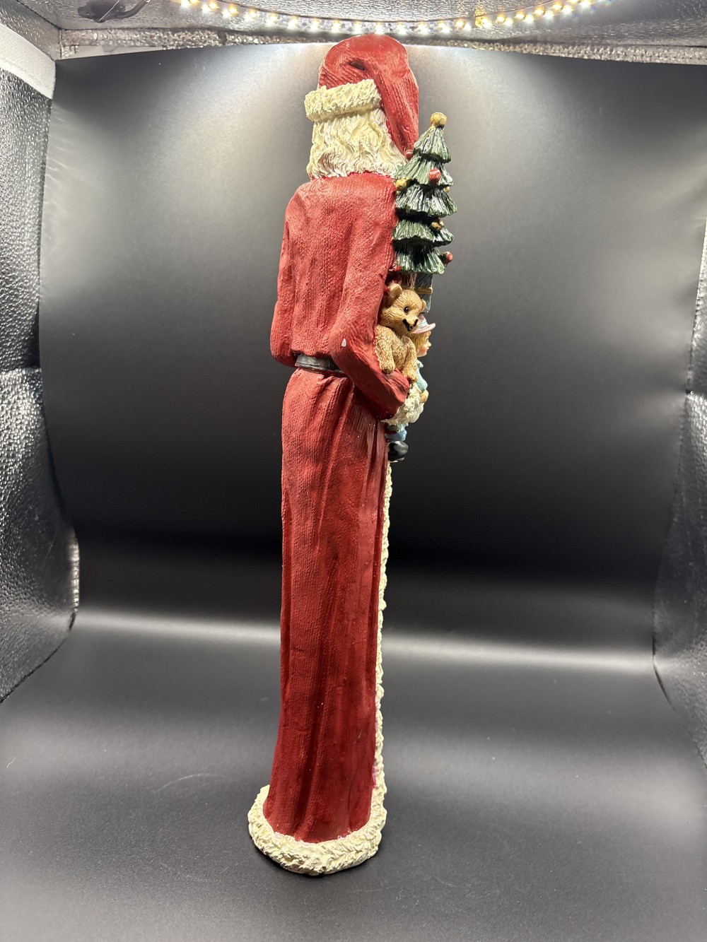 Handpainted Tree and Toys Pencil Santa Resin~13.5 in H