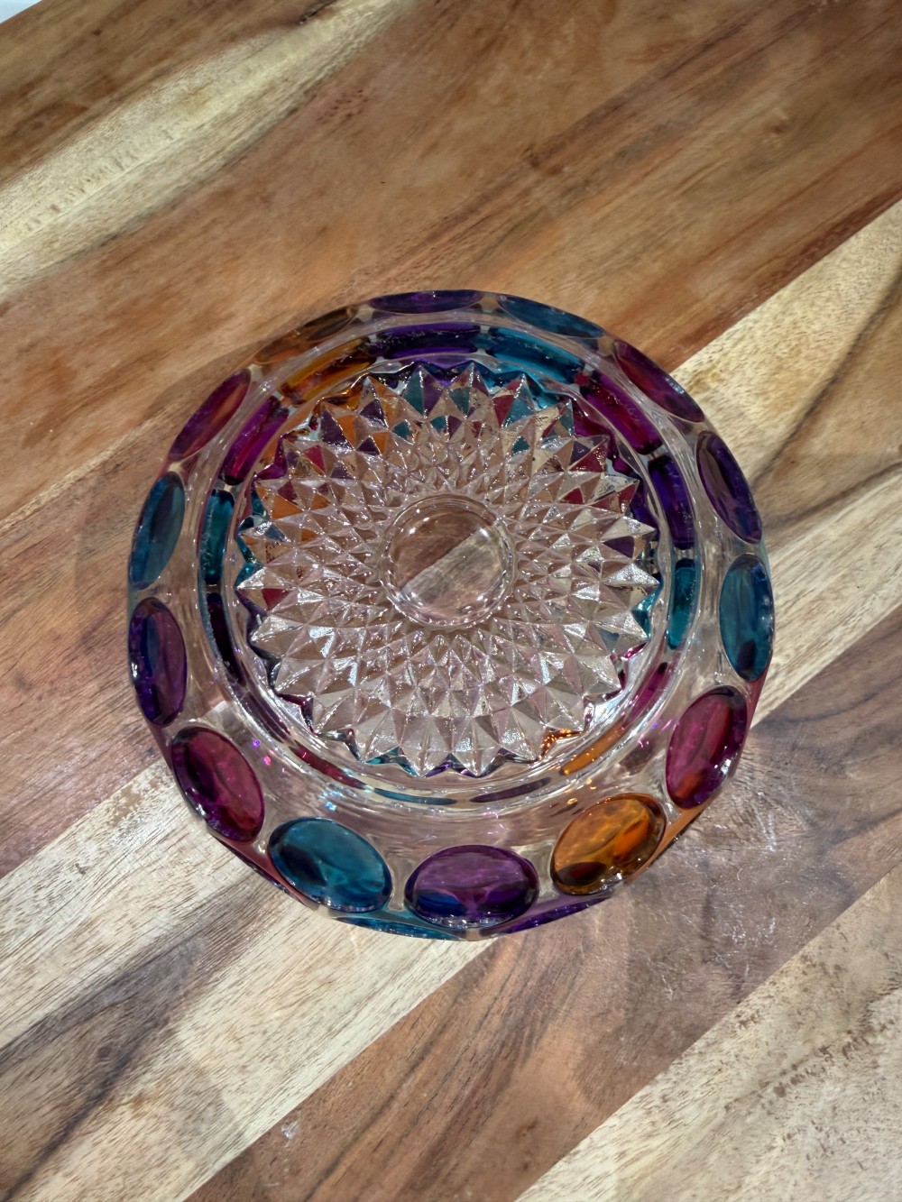 Retro Jewel-Tone Glass Candy Dish – 5”