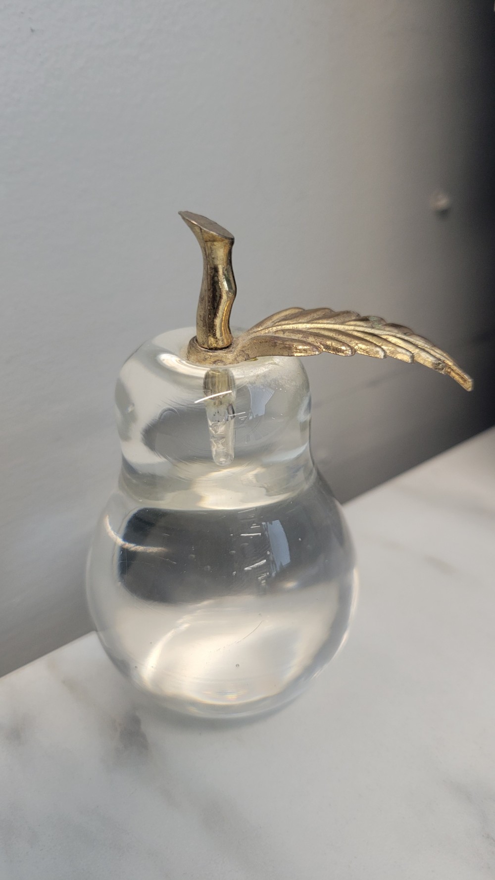 Art Glass Pear with Solid Brass Stem & Leaf