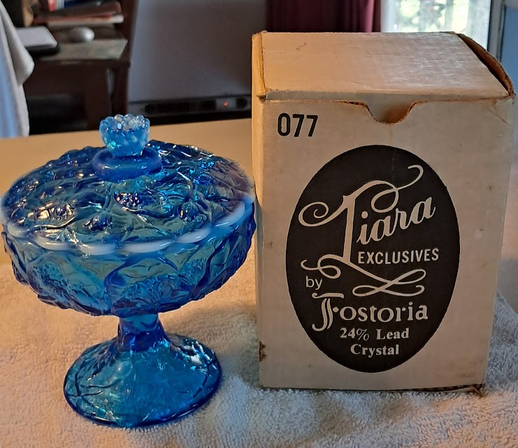 Fenton Waterlily Pattern Pedestal Covered Candy Dish