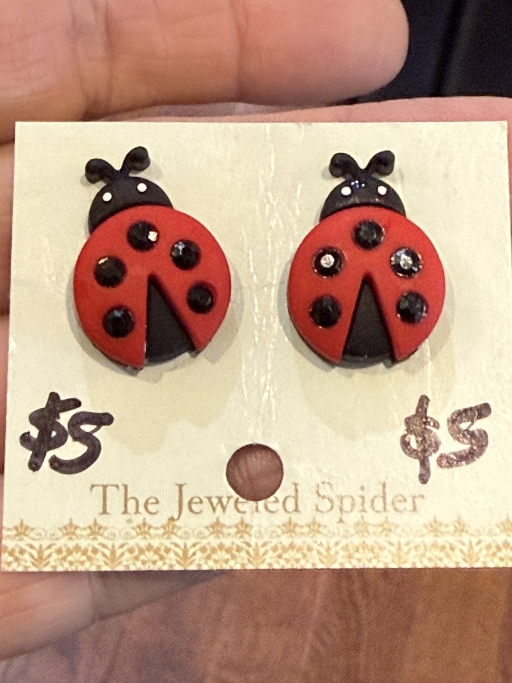 Stud Earrings  - Lady Bug Jeweled, Insect