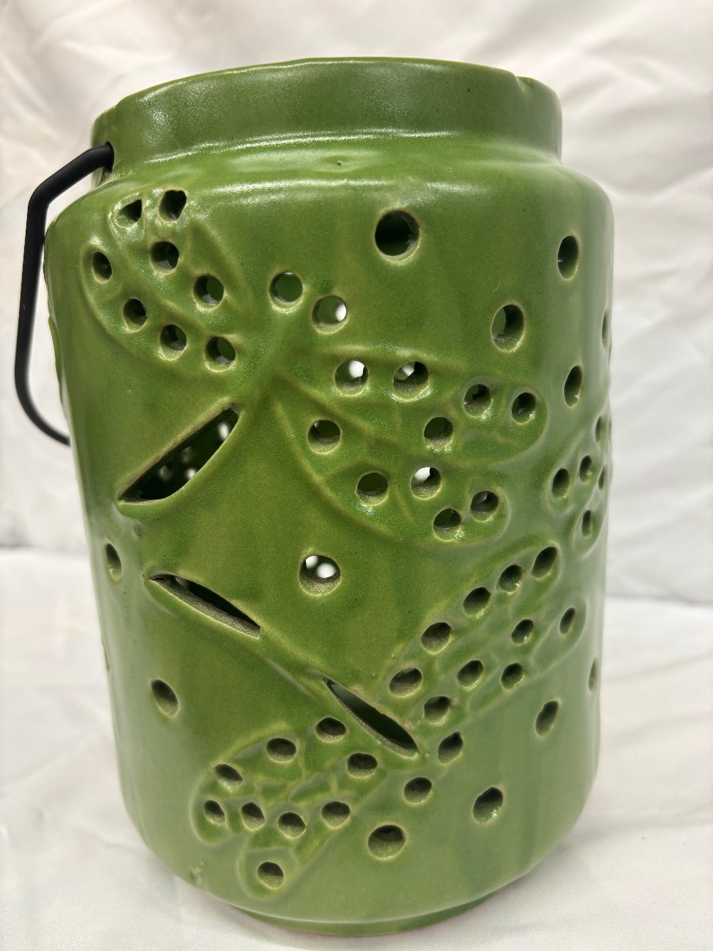 Garden ceramic pottery olive dragonfly latern w/handle