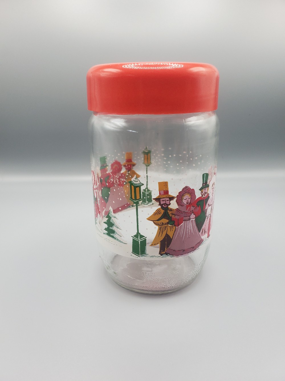 Vintage 1970's Christmas Carolers Glass Jar France
