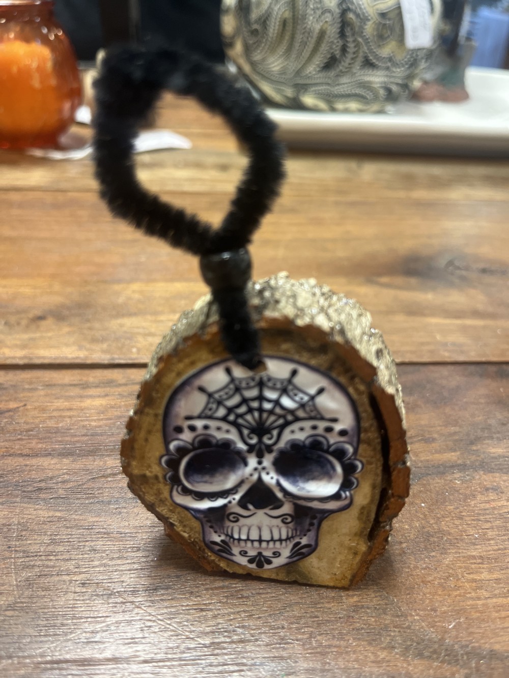 Skull 1 Halloween wood slice ornament