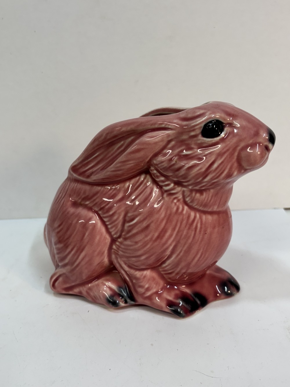 MCM Vintage  Pottery Planter Ceramic Pink Glaze Bunny Rabbit