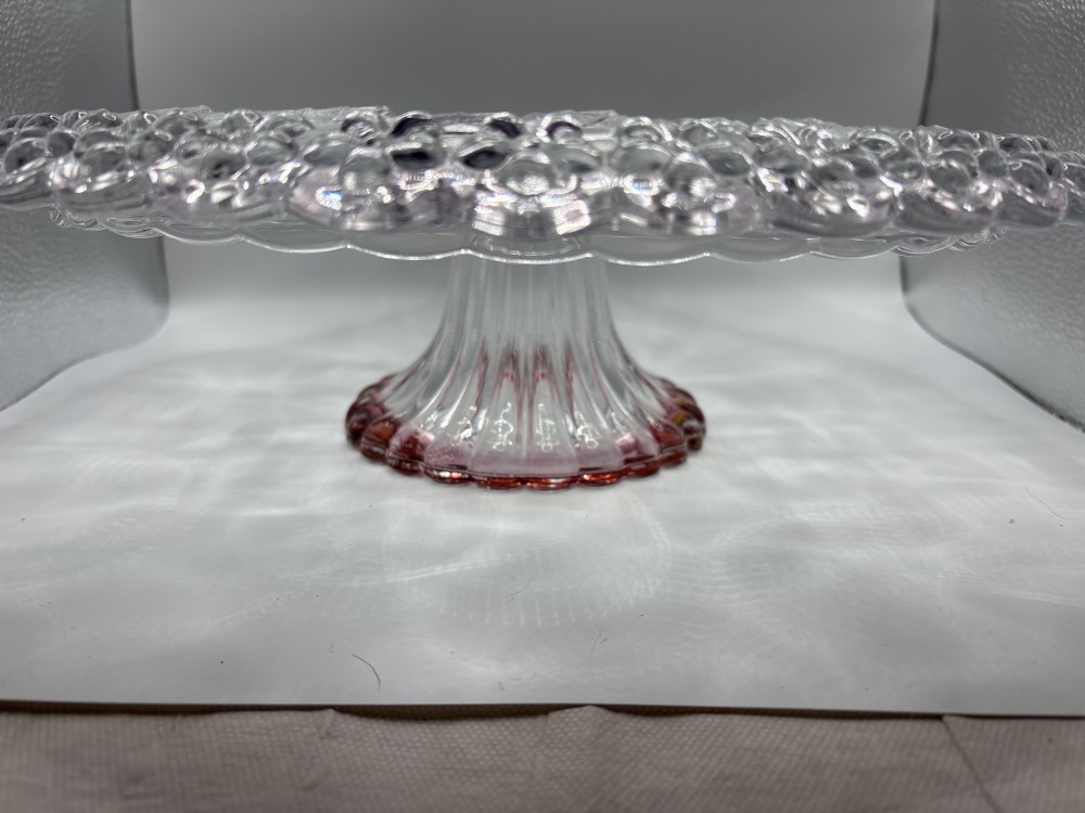 Floral Lattice Cake Stand Vintage Glass Pink & Clear Glass (Riccardo From Japan) ~13 inch D