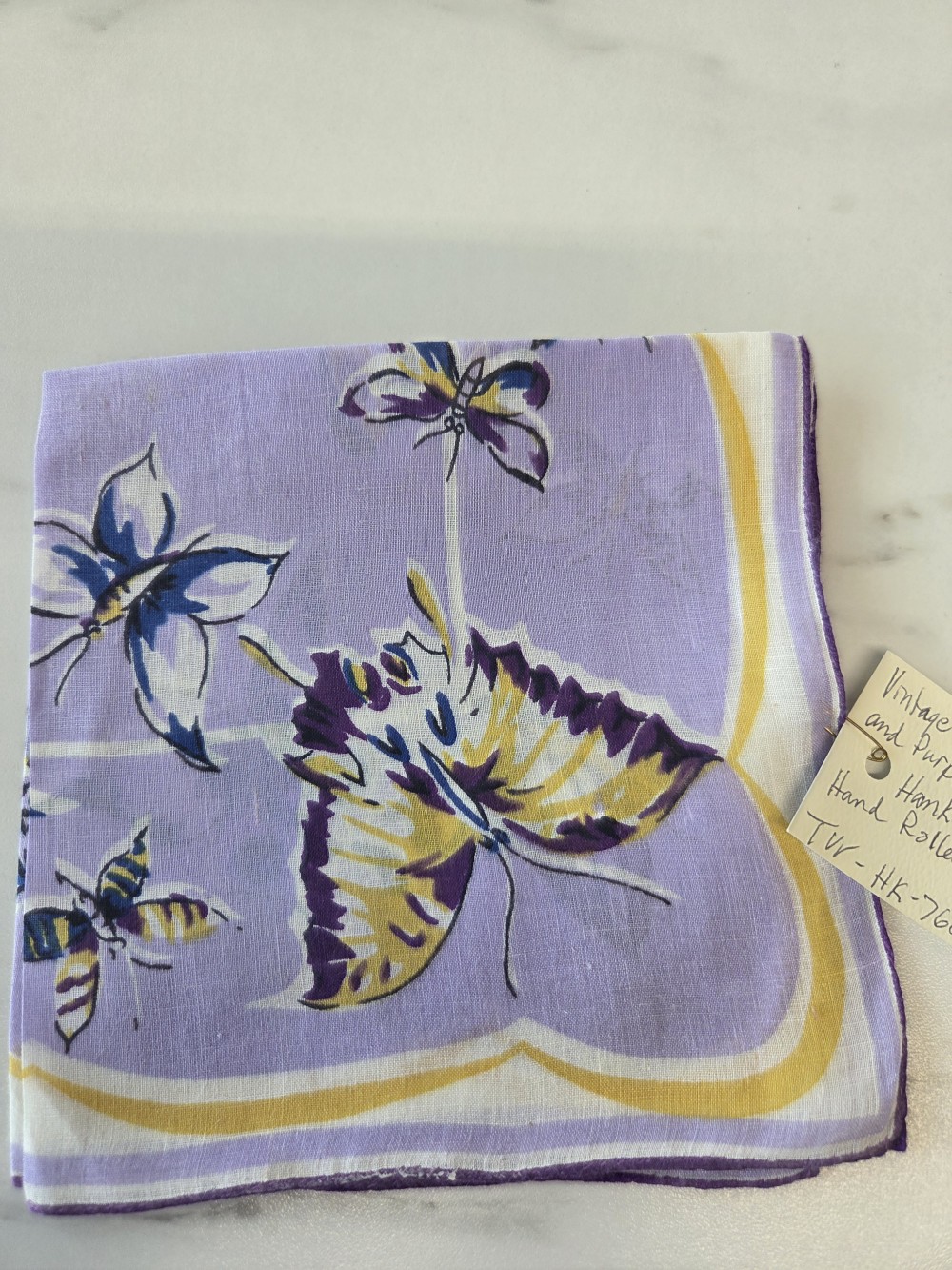 HK-768 printed lavender Butterflies hankie