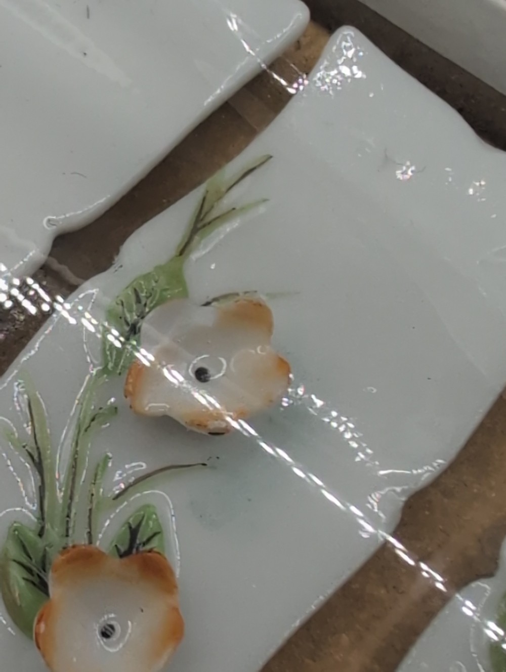 As-is vintage Shafford peach/yellow porcelain place card holders