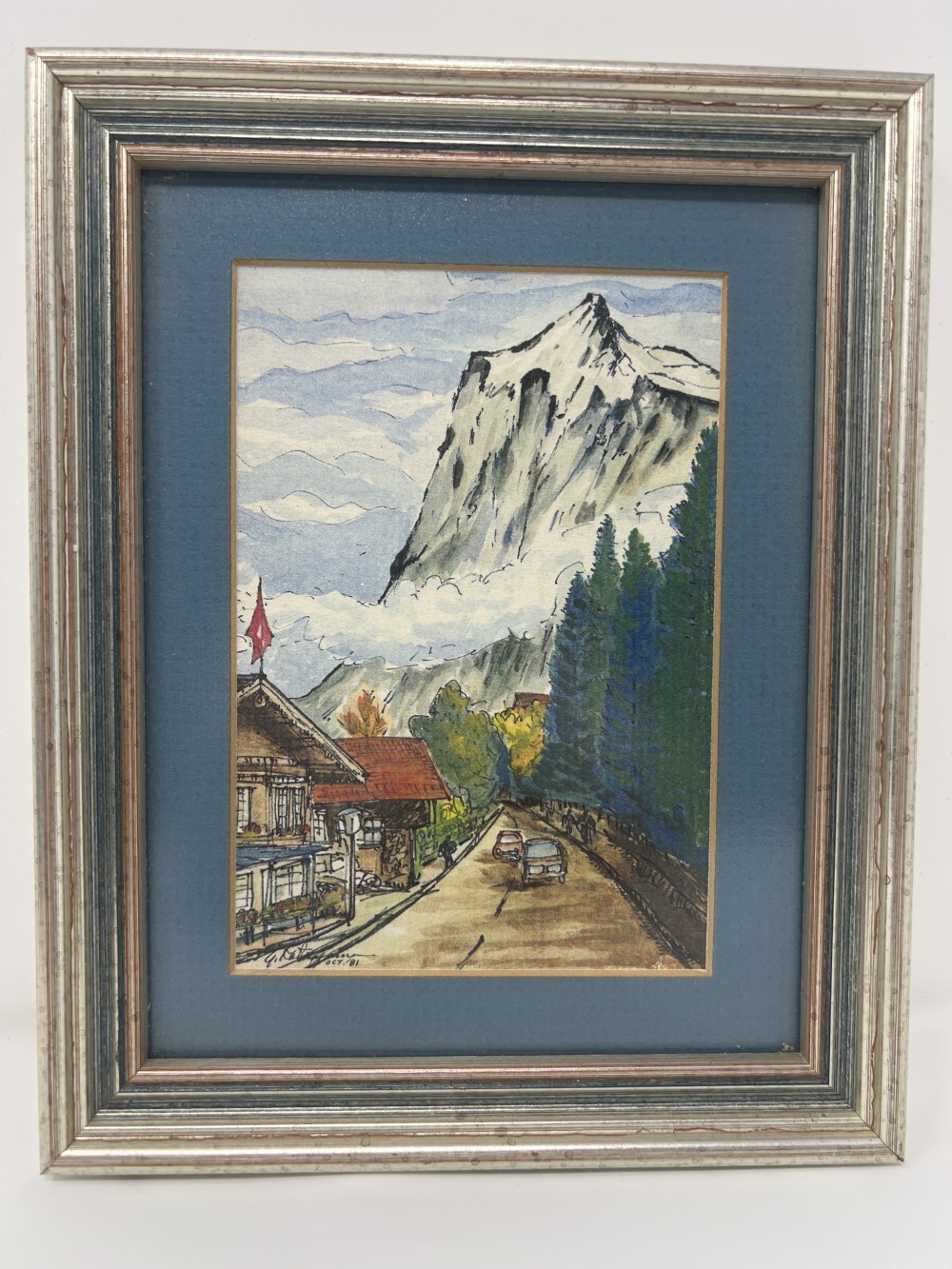 Mid-Century Framed Watercolor Print