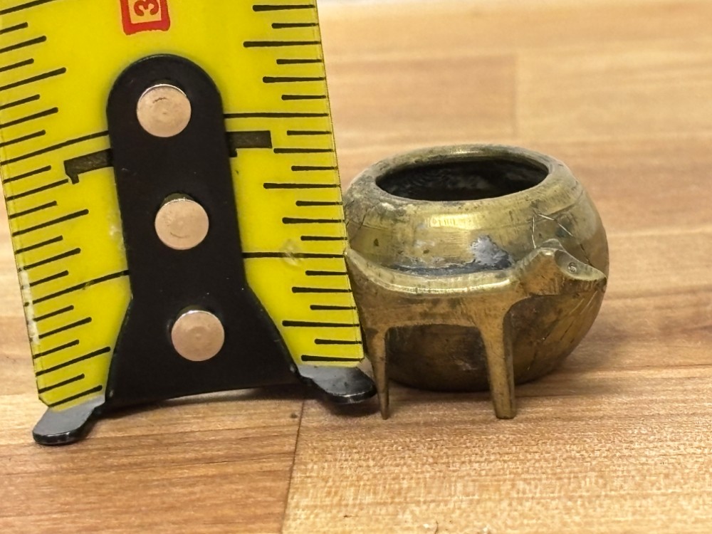 Brass Miniature Bowl Cauldron with Dog Vintage Decorative Tiny Pot Made in China