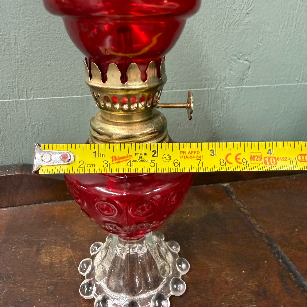 Ruby Red Miniature Oil Lamp with Beaded Base