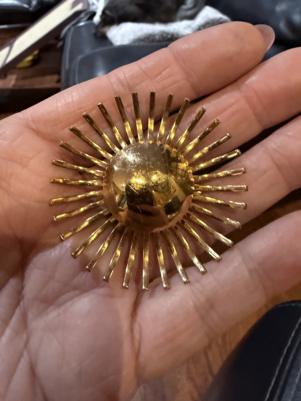 Vintage Gold Round Spikey Brooch Pin